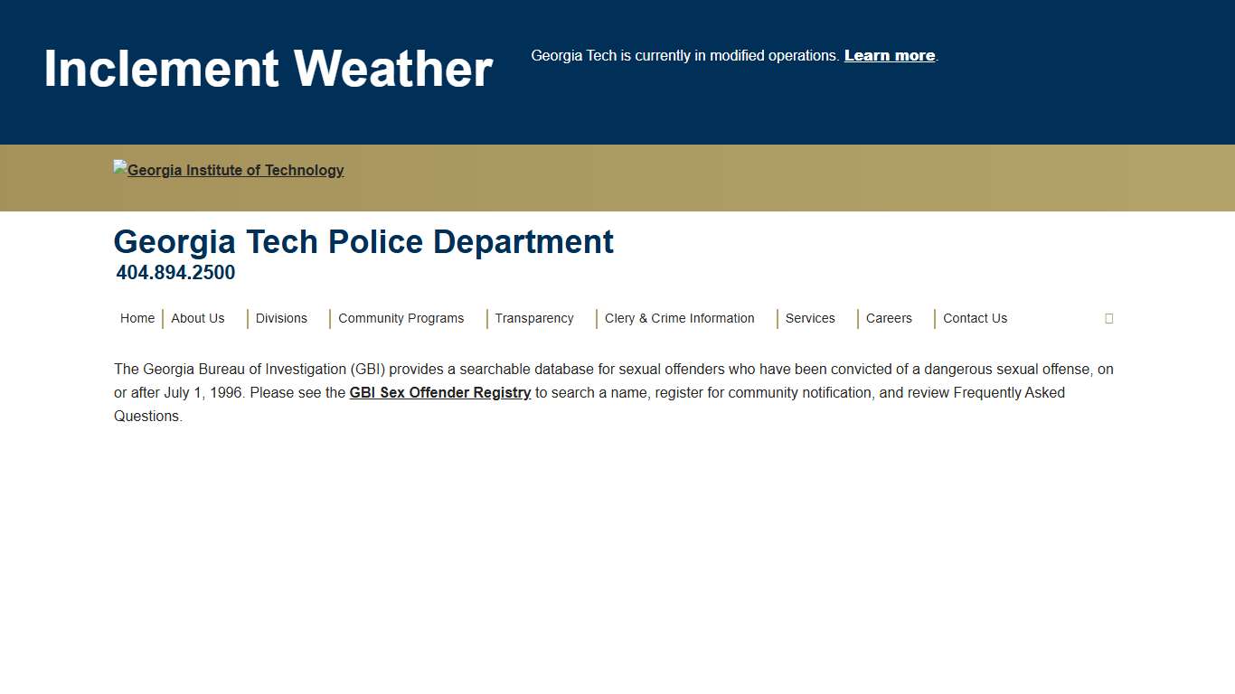 GA Sex Offender Registry Georgia Tech Police Department