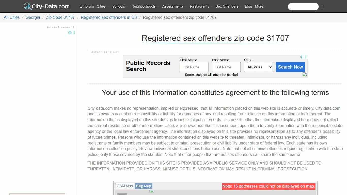 Registered sex offenders in zip code 31707 - crimes listed, registry-based, living in this zip code